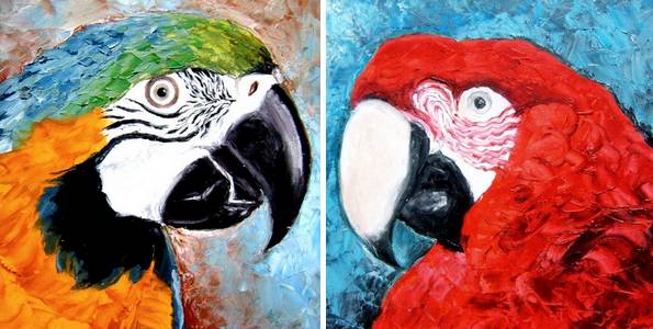 ARA & PERROQUET . huile couteau