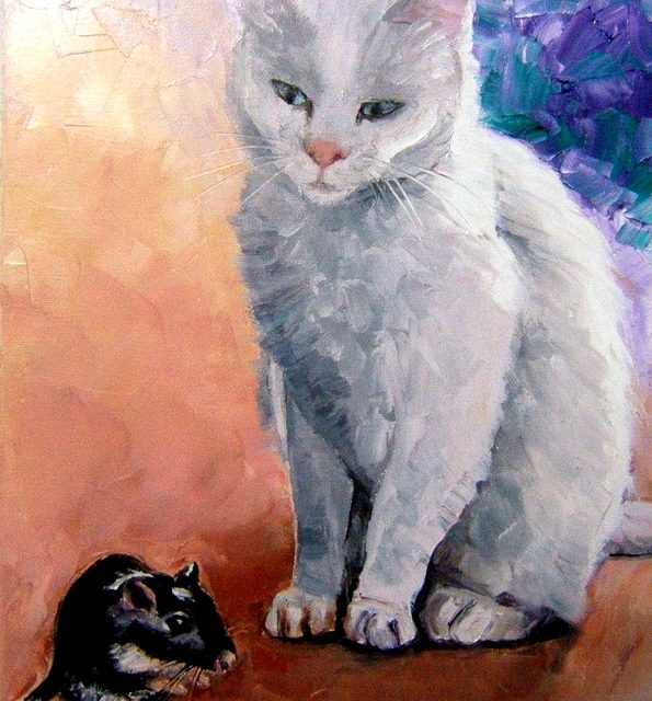 CHAT & GERBILLE (peinture)