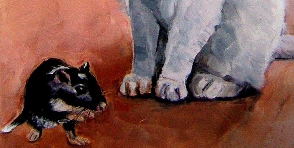 CHAT & GERBILLE . huile couteau