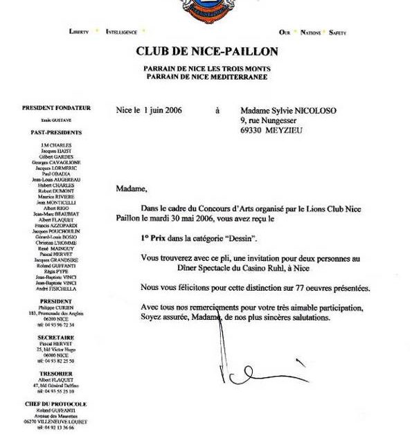 Concours LIONS CLUB . Nice (prix)