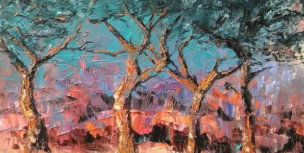 ARBRES COLORES . huile couteau