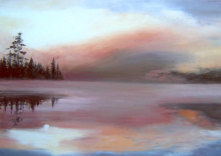 AUBE SUR LE LAC (peinture)