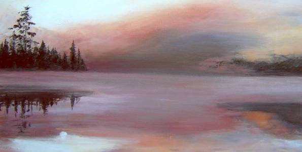 AUBE SUR LE LAC . huile couteau