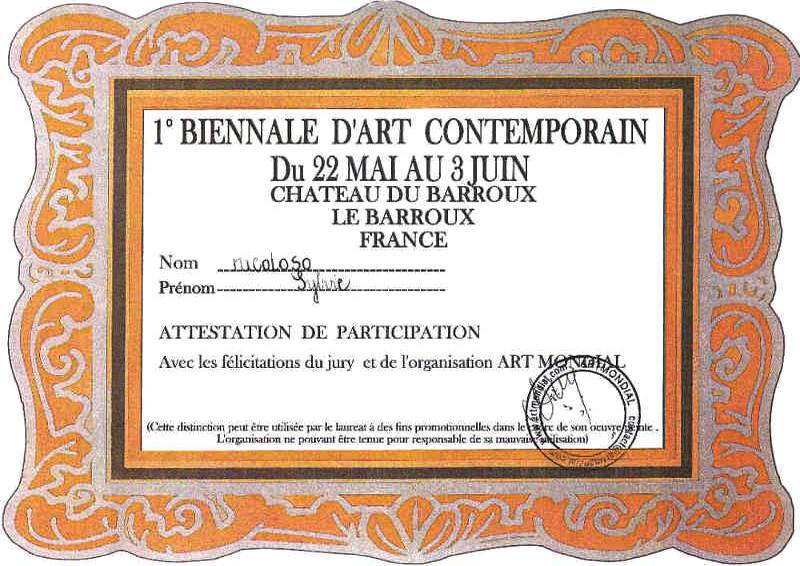 Exposition BARROUX . 1ère Edition (attestation)