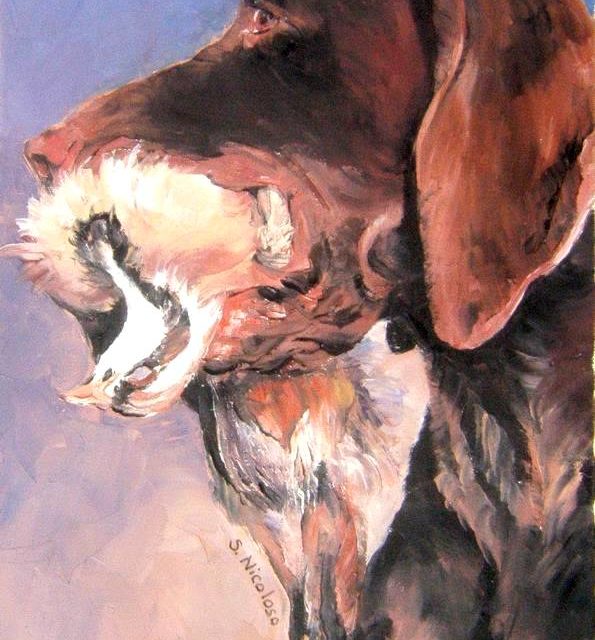 BRAQUE ALLEMAND à la chasse (peinture)