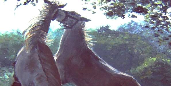 DANSE DES CHEVAUX . huile couteau