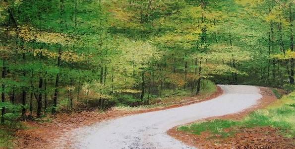 FORÊT AU PRINTEMPS . huile couteau