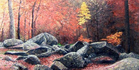 FORÊT EN AUTOMNE . huile couteau