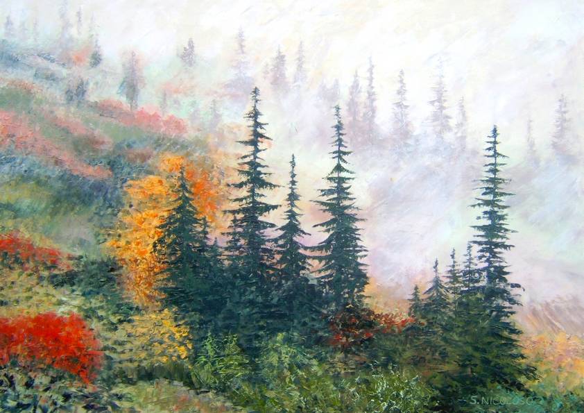 FORÊT SOUS LA BRUME (peinture)
