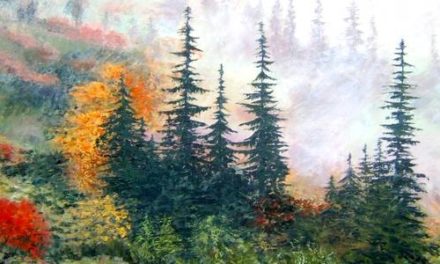 FORÊT SOUS LA BRUME . huile couteau