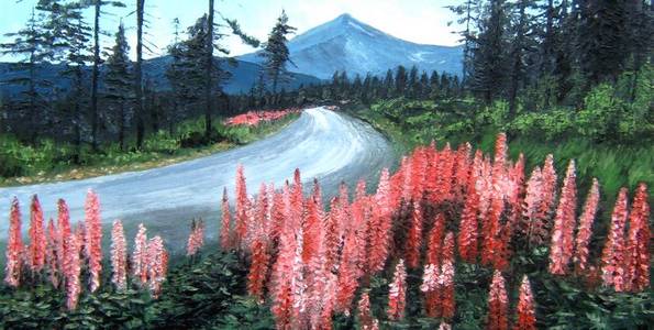 LUPINS EN FORÊT . huile couteau