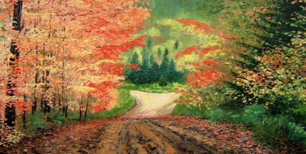 SENTIER EN AUTOMNE . huile couteau