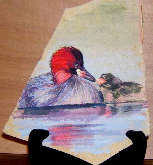 CANARD & CANETON (gouache sur ardoise)