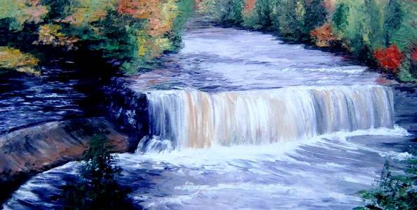 CASCADE EN AUTOMNE . huile couteau