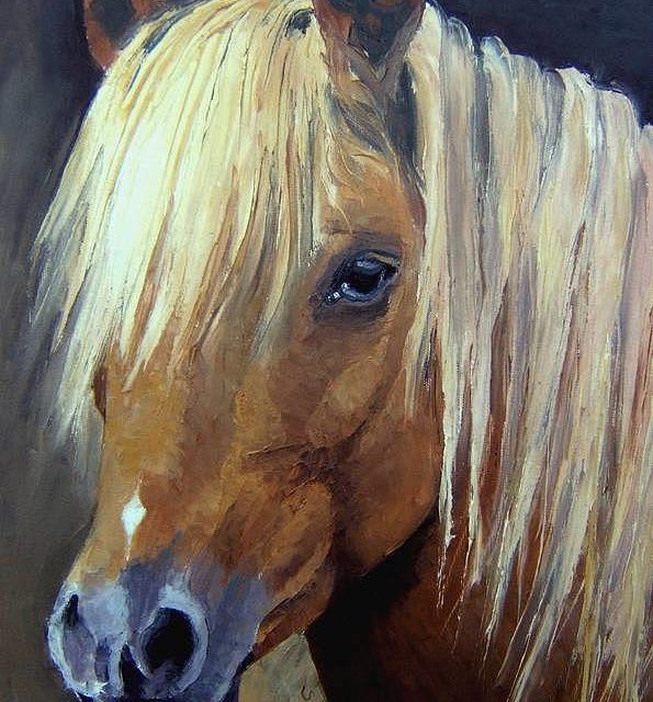 CHEVAL A CRINIERE DOREE (peinture)
