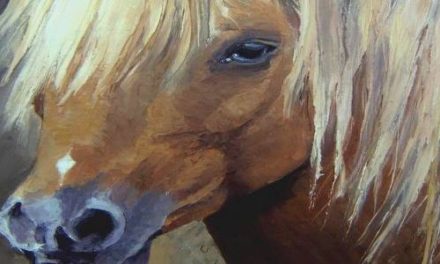 CHEVAL A CRINIERE DOREE . huile couteau