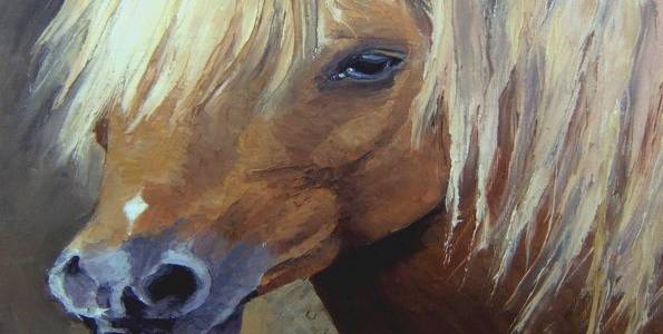 CHEVAL A CRINIERE DOREE . huile couteau