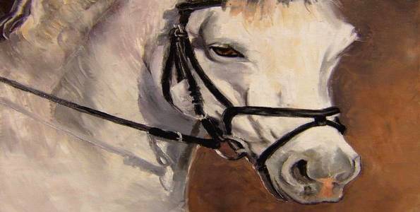 CHEVAL BLANC ET HARNAIS . huile couteau