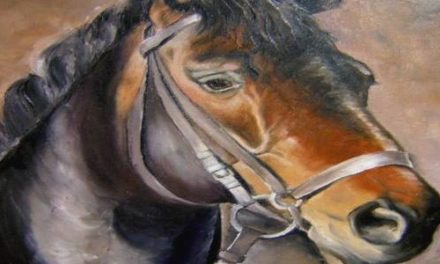 CHEVAL NOIR ET HARNAIS . huile couteau