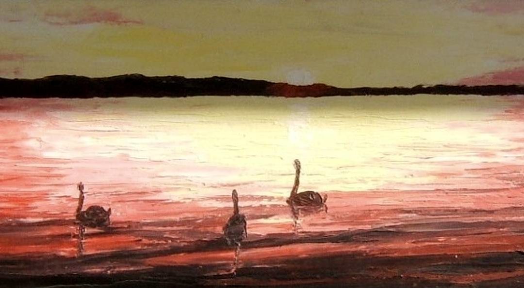 CYGNES AU CLAIR DE LUNE (peinture)