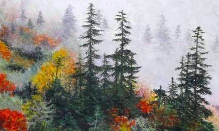 FORÊT SOUS LA BRUME . gouache