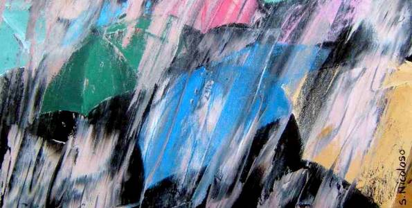 PARAPLUIES SOUS LA PLUIE . huile couteau