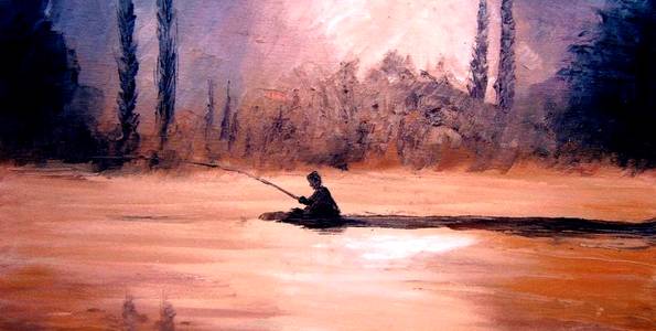 PÊCHE AU LEVER DU JOUR . huile couteau